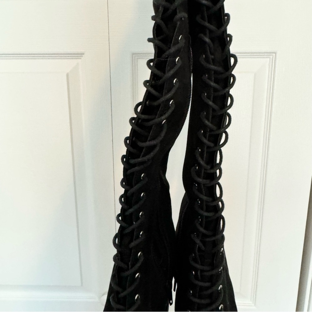 Forever 21 over the knee lace up heeled boots Sz 9 - Picture 5 of 10
